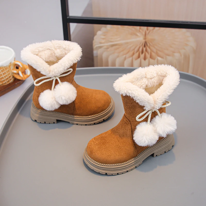 

2025 Children Leather Boots for Girls Winter New Fashion Korean Style Soft Bottom Anti-slippery Versatile Princess Cotton Shoes