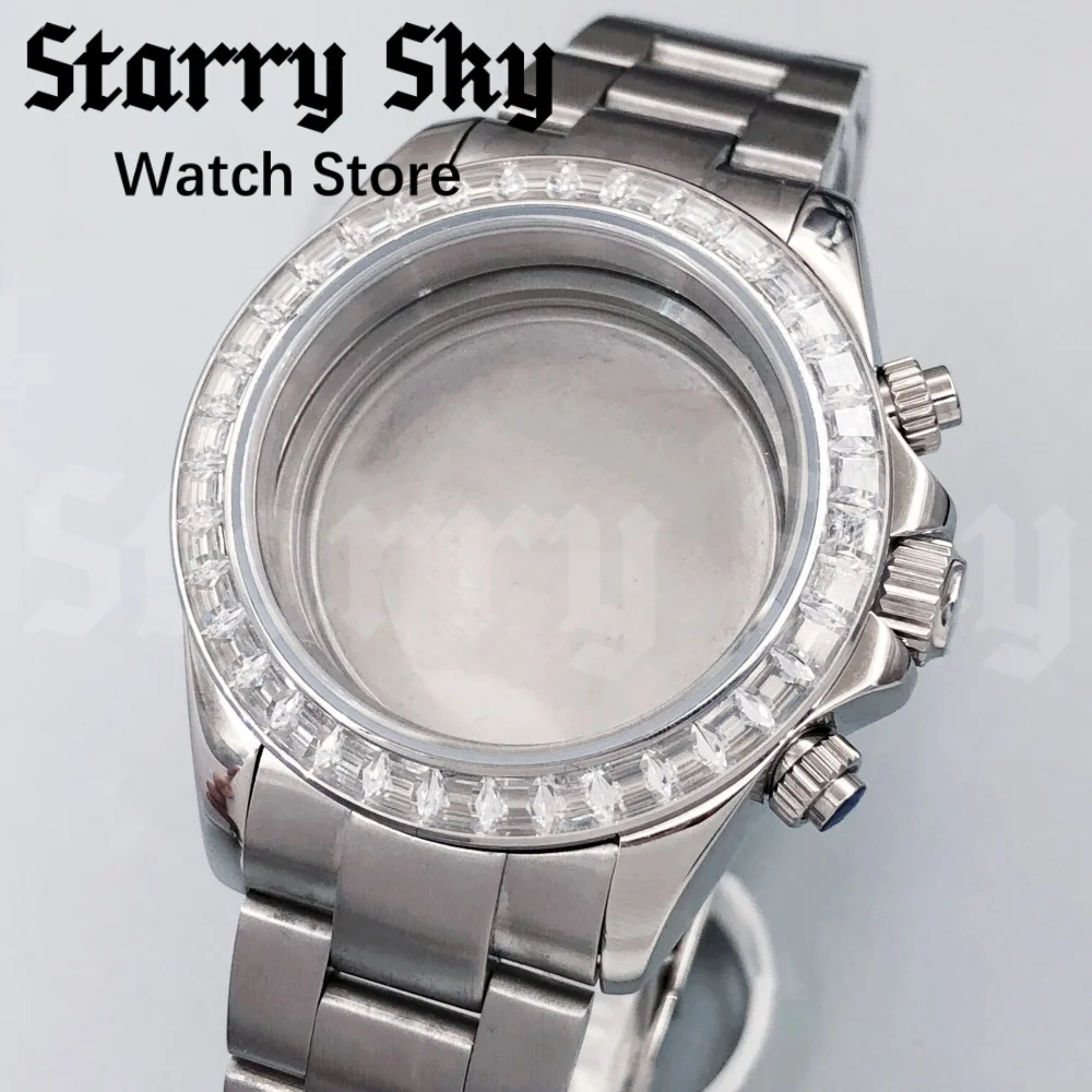 Starry Sky 39mm Sapphire Glass Stainless Steel Diamond Bezel Watch Case With Strap Suitable For VK63 Quartz Movement Watch Parts