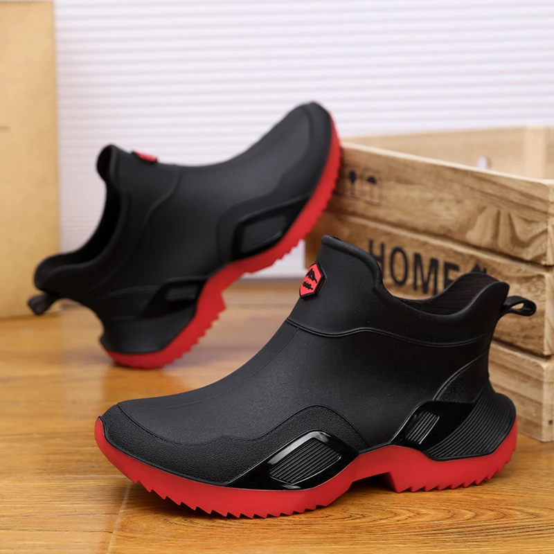 

Rain Shoes for Men Simple Waterproof Anti-slip and Wear-resistant Short Rain Boots Fishing Rubber Shoes Kitchen Water Shoes