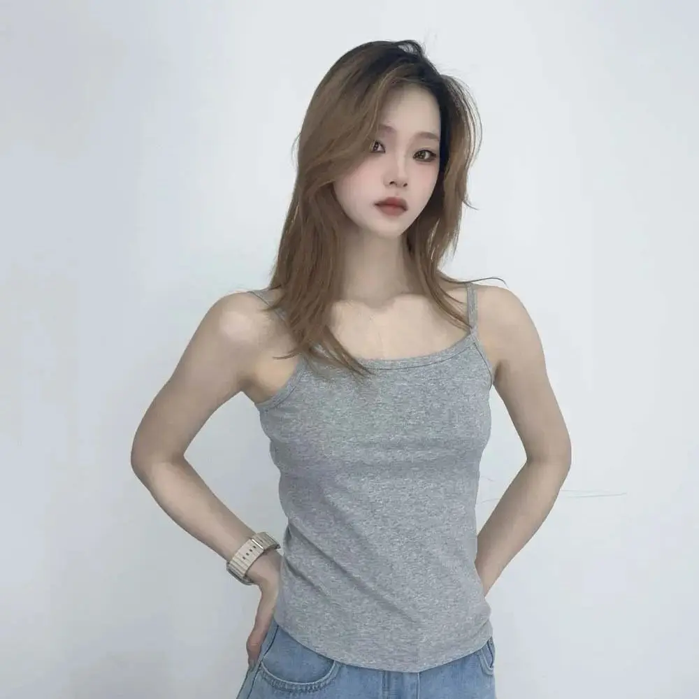 

Women Summer Spaghetti Strap Crop Top Solid Basic Tanks Tops for Women Sleeveless Slim Fit Stretch Knitted Camisole Sexy