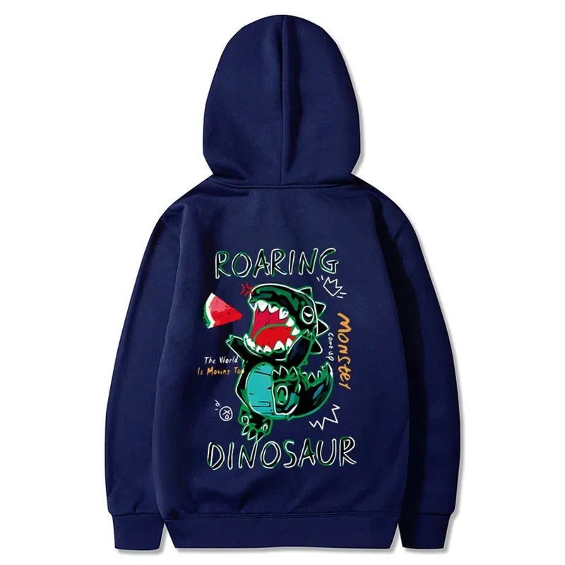 Roaring Dinosaur letter print graphic casual sweatshirt with kangaroo pocket, autumn winter long sleeve hoodie pullover men