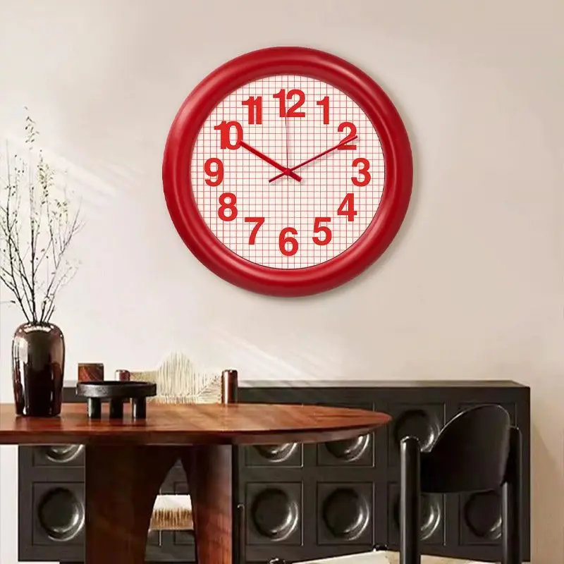

Silent Retro Fashion Red Creative Wall Clock, Medieval Wall Decor Home Clock, Living Room Bedroom Decor Wall Watch Quartz Clock