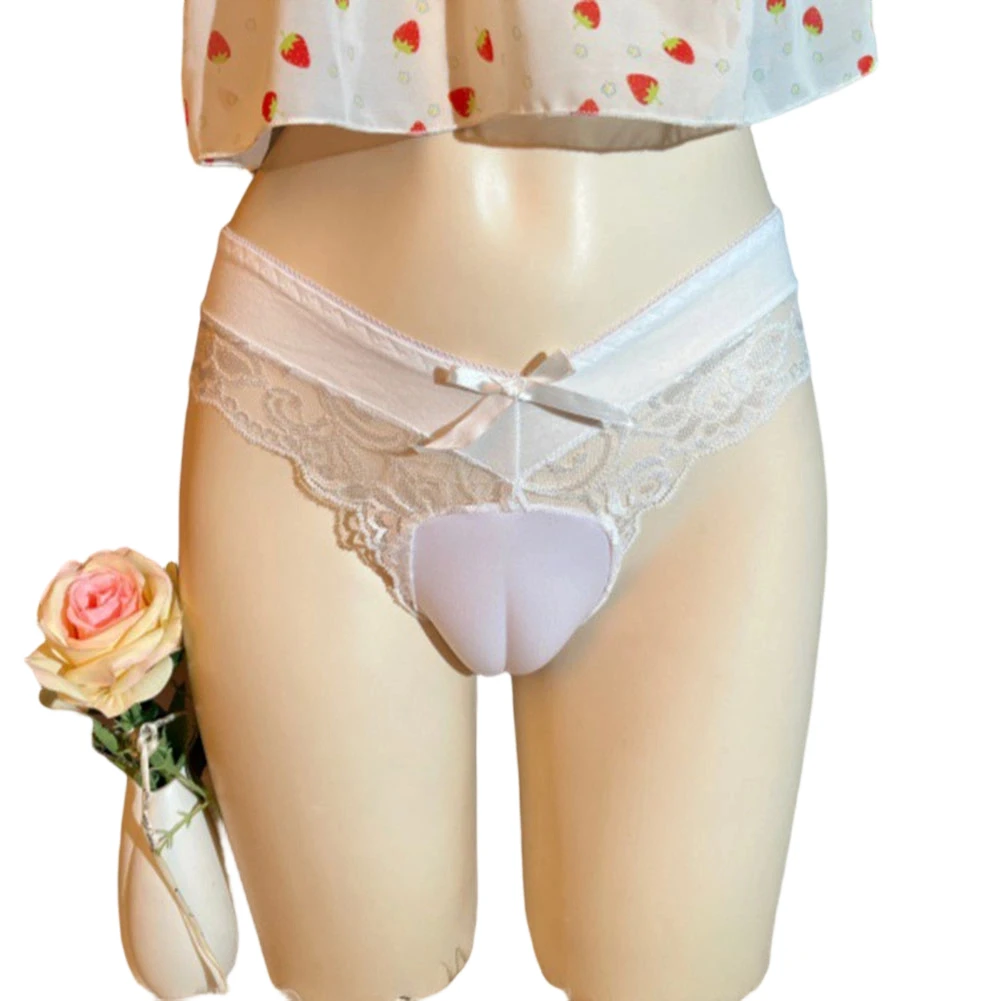 Men Lace Fake Vaginal Pad Sex Brief Solid Underwear For Man Briefs Sheer Sissy Calcinha Cross-dressing Panties Men's Underpants