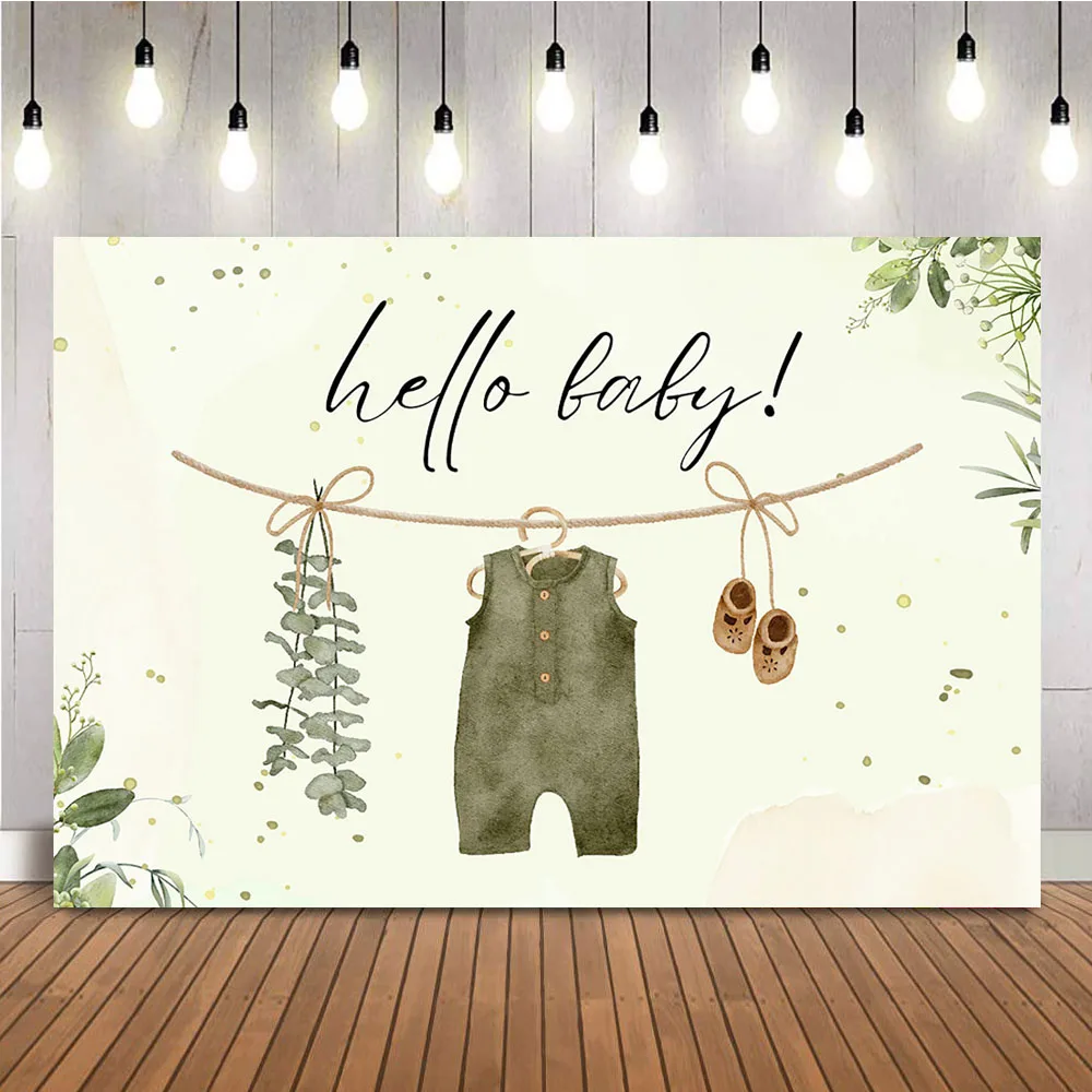 Hello Baby Backdrop Boho Baby Shower Theme Party Decoation Baby Clothes Minimalist Laundry Shower Photo Banner Supplies