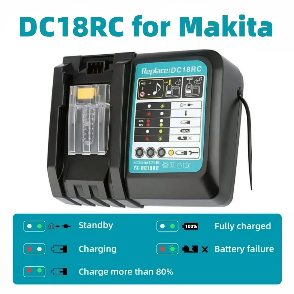 dc18rc-充電器マキタ-18v-バッテリー用高速急速充電冷却ファン付き音楽アラート-18v-144v-bl1850-bl1860-bl1830-bl1430-用