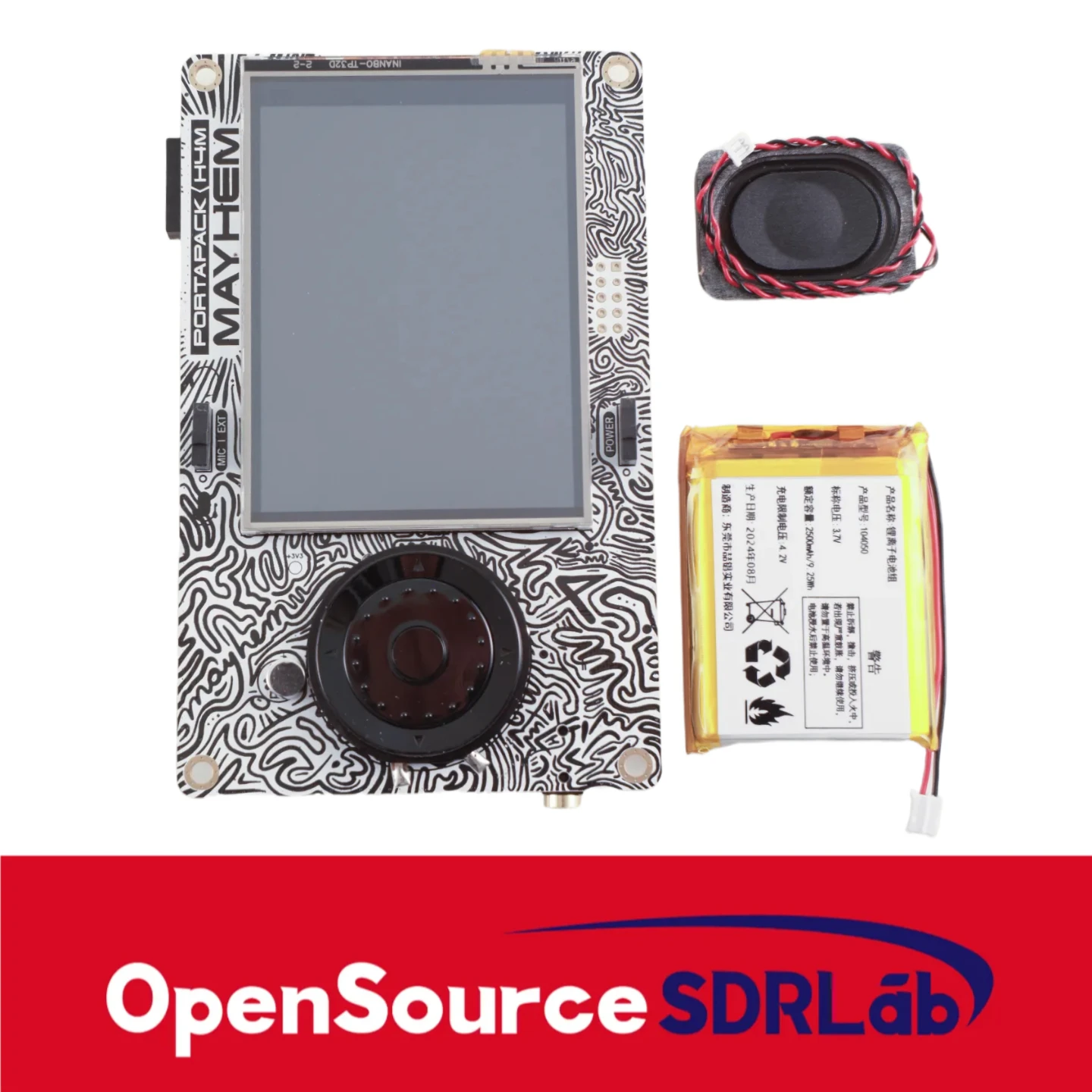 Analizator widma OpenSourceSDRLab Portapack H4M i przezroczysta obudowa z głośnikiem i baterią litową 2500 mAh