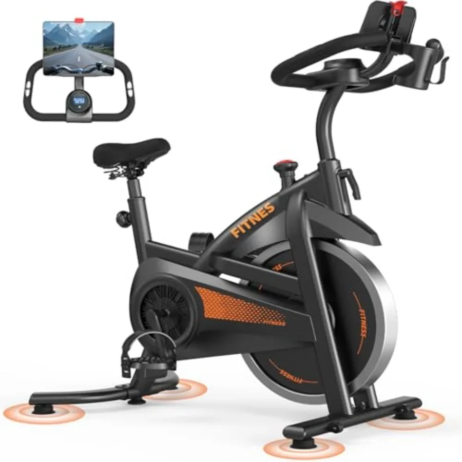 

Indoor Cycling Bike for Home Exercise 300 LBS Capacity Silent Belt Drive Extra Comfort Seat with Tablet and Bottle Holder Black