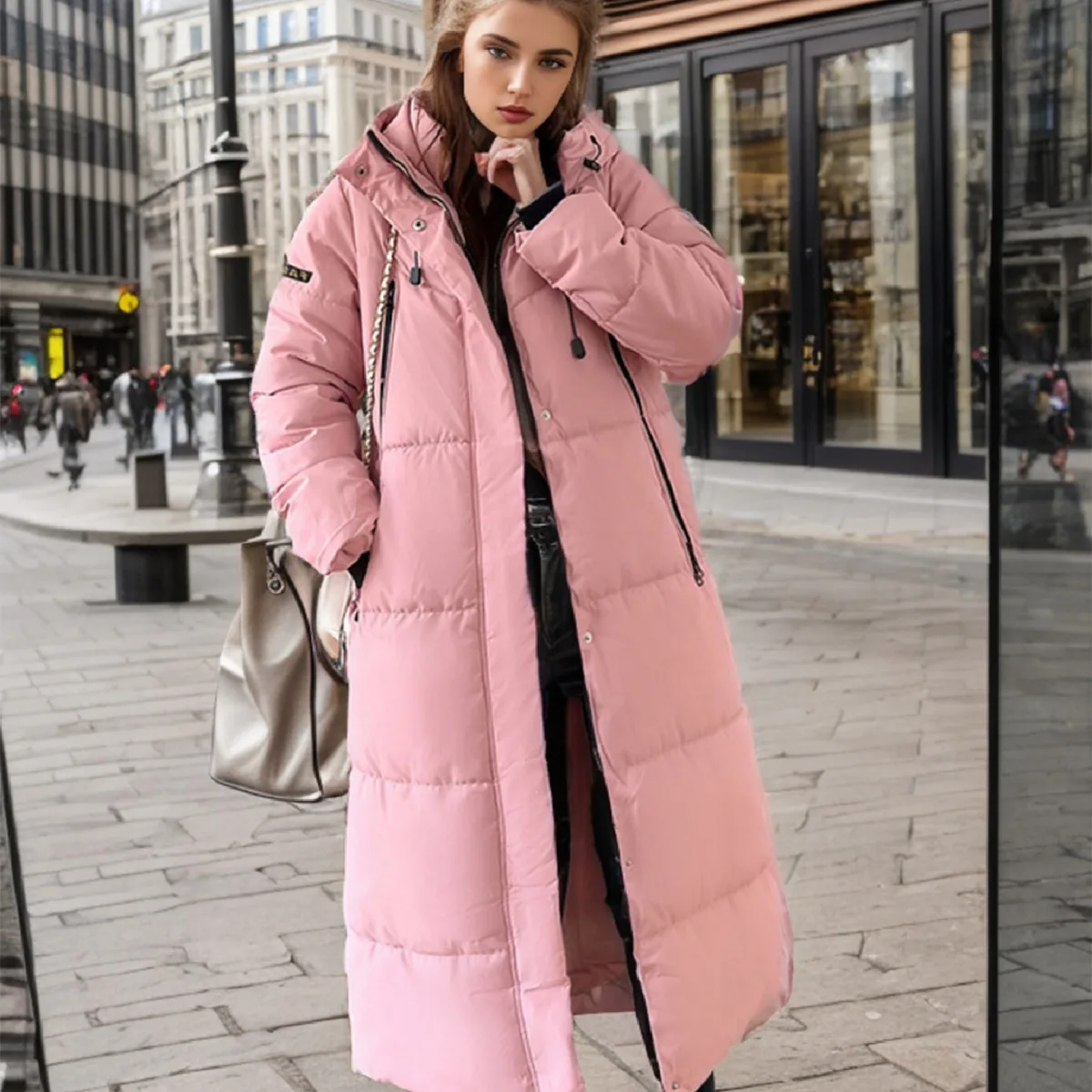 Women Parkas Full Sleeved Hooded Thick Solid Long Coats Zippers Pockets Streetwear Straight Winter 2024 Warm Outerwear