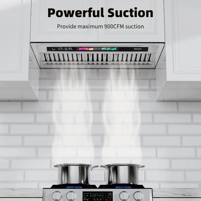 30 Inch Insert Range Hood with Voice/Gesture/Touch Control, 900 CFM Built-in Kitchen Hood Vent with 4 Speed Exhaust Fan