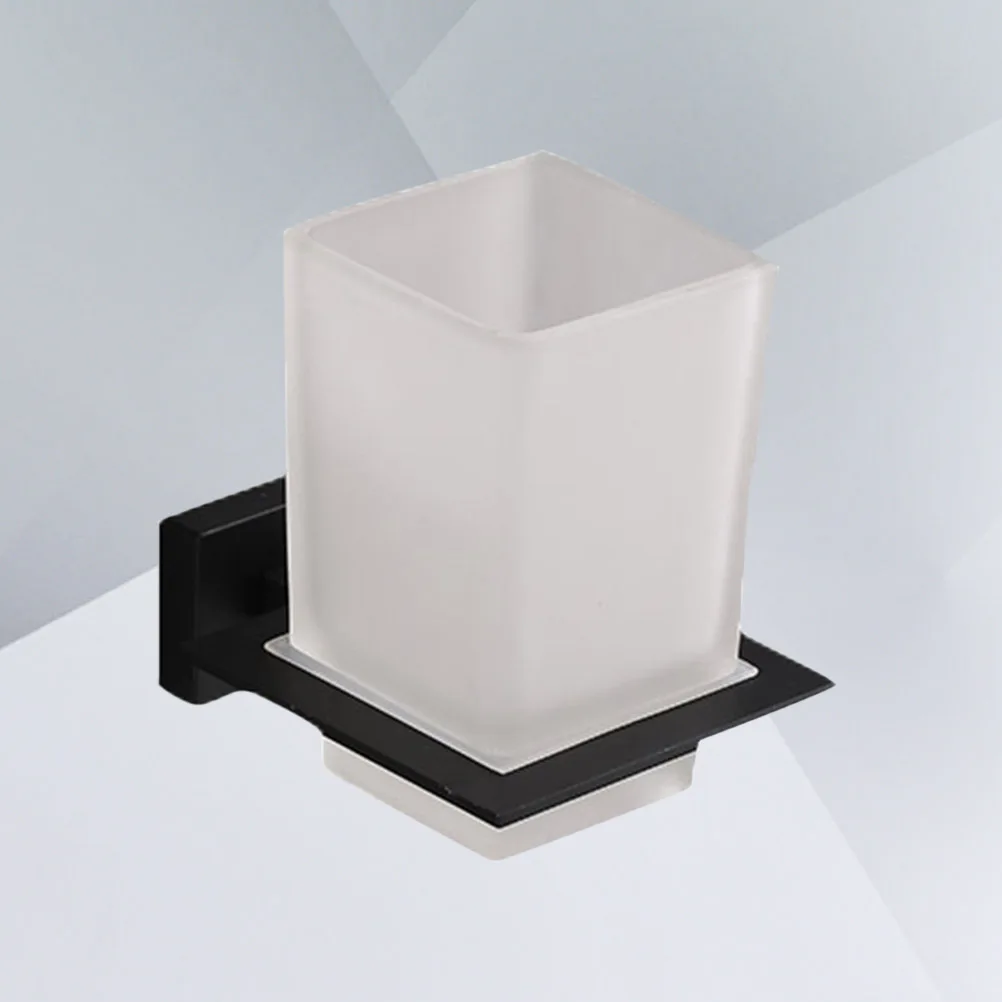 

Toothbrush Cup Holder Zinc Alloy Bracket Square Cup Black Bathroom Kitchen Accessories Simple Practical Clean Tidy