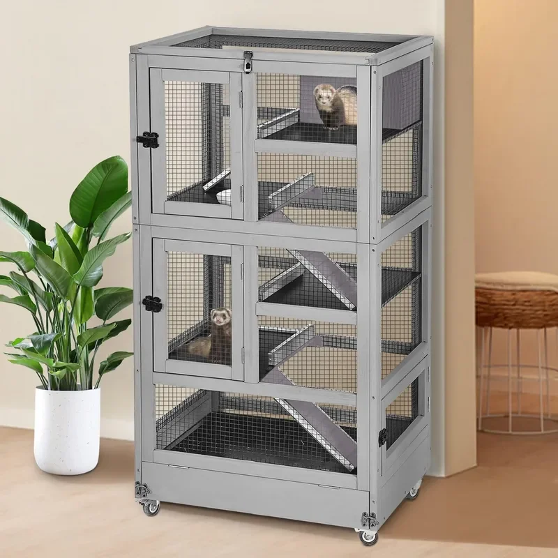5-Level Chew-Proof Ferret Cage with Durable Metal Enclosure Portable Chinchilla Cages with Wheels for Ferrets Guinea Pigs