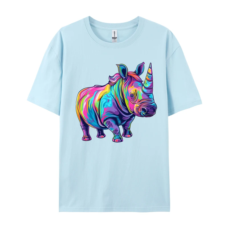 Colorful Rhinoceros T-shirt Cotton High Quality Classic T Shirts Crew Neck Cute Oversized Men's Tops & Tees Slim Fit