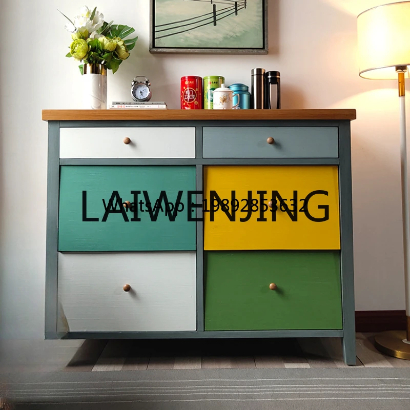 GZ-Z American Country Contrast Color Chest of Drawers Solid Wood Bedroom Storage Complete Furniture
