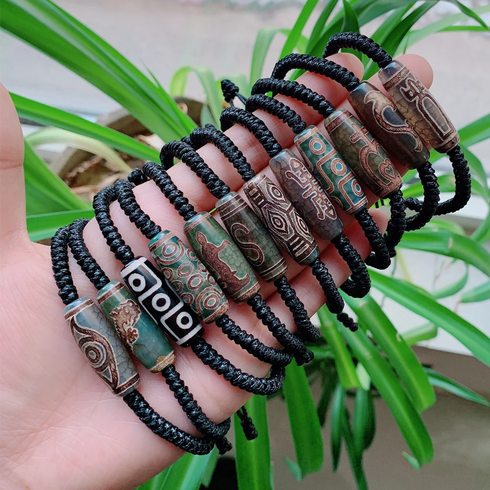 Vintage Jewelry Natural Tibetan Dzi Agates Bracelet for Women Men Nine Eye Buddha Spider Dragon Agat Stone Braided Bracelet Boho