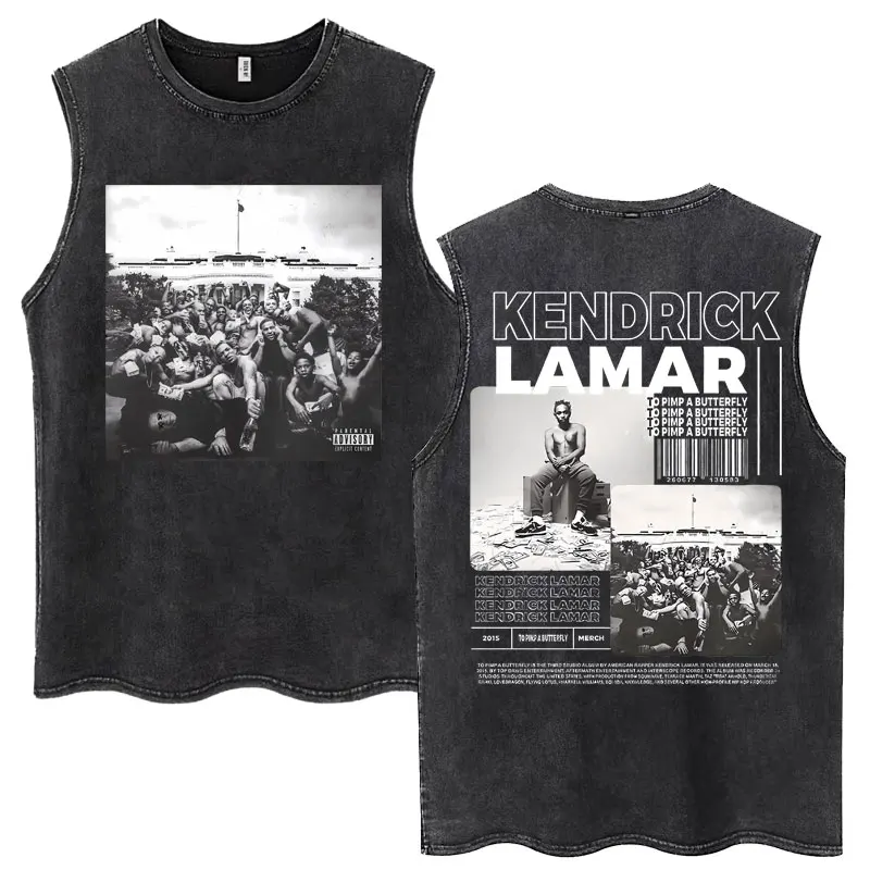 Washed Vintage Rapper Kendrick Lamar Album Tank Tops Men's Hip Hop Oversized Sleeveless T-shirt Fashion O-Neck Cotton T Shirts