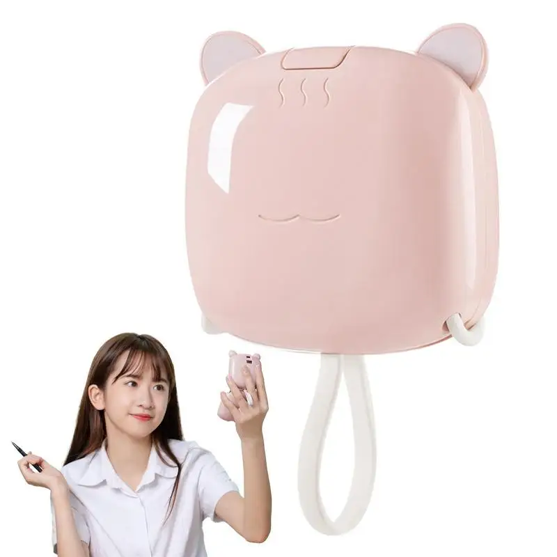 بنك طاقة لطيف محمول 5000mAh مثبت بكابل بطارية خارجية باور بانك صغير قابل للطي شاحن متعدد الوظائف مع مرآة LED