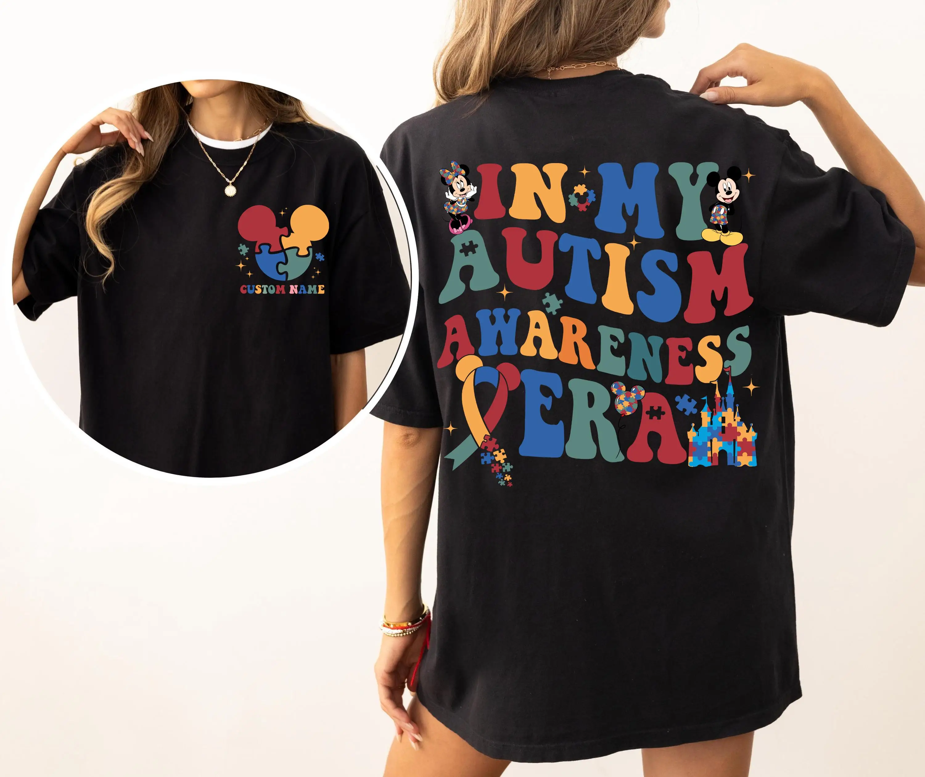 تي شيرت نسائي برسومات ديزني ميكي ميني بازل من القطن بأكمام قصيرة للجنسين كبير الحجم فضفاض كاجوال أنيق لعائلة ديزني لاند