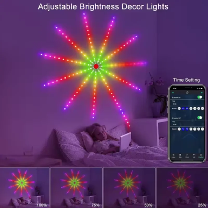 Havai Fişek LED Şerit Işık RGB Ses Kontrolü Senfoni Havai Fişek Işığı Düğün Noel Müzik Kontrolü Tam Set Rüya Meteor Lambası