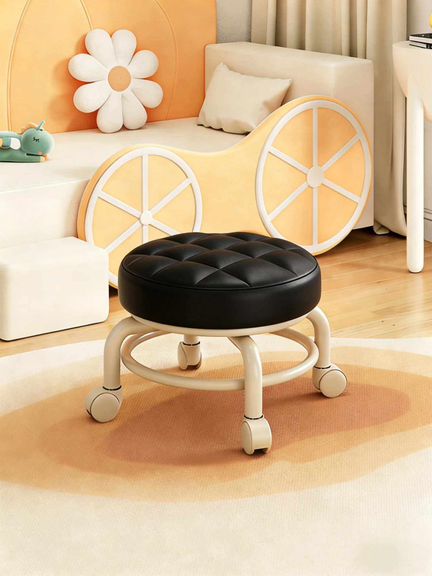 Universal wheel small stool household shoe changing stool children's backrest chair living room yo-stool