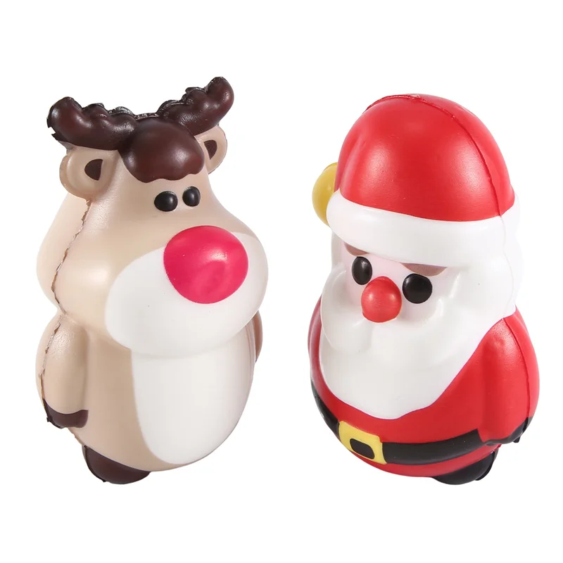 A63T-4 Piece Squishy Anti Stress Reliever Santa Claus Reindeer PU Christmas Gift Slow Rebound Antistress Squeeze