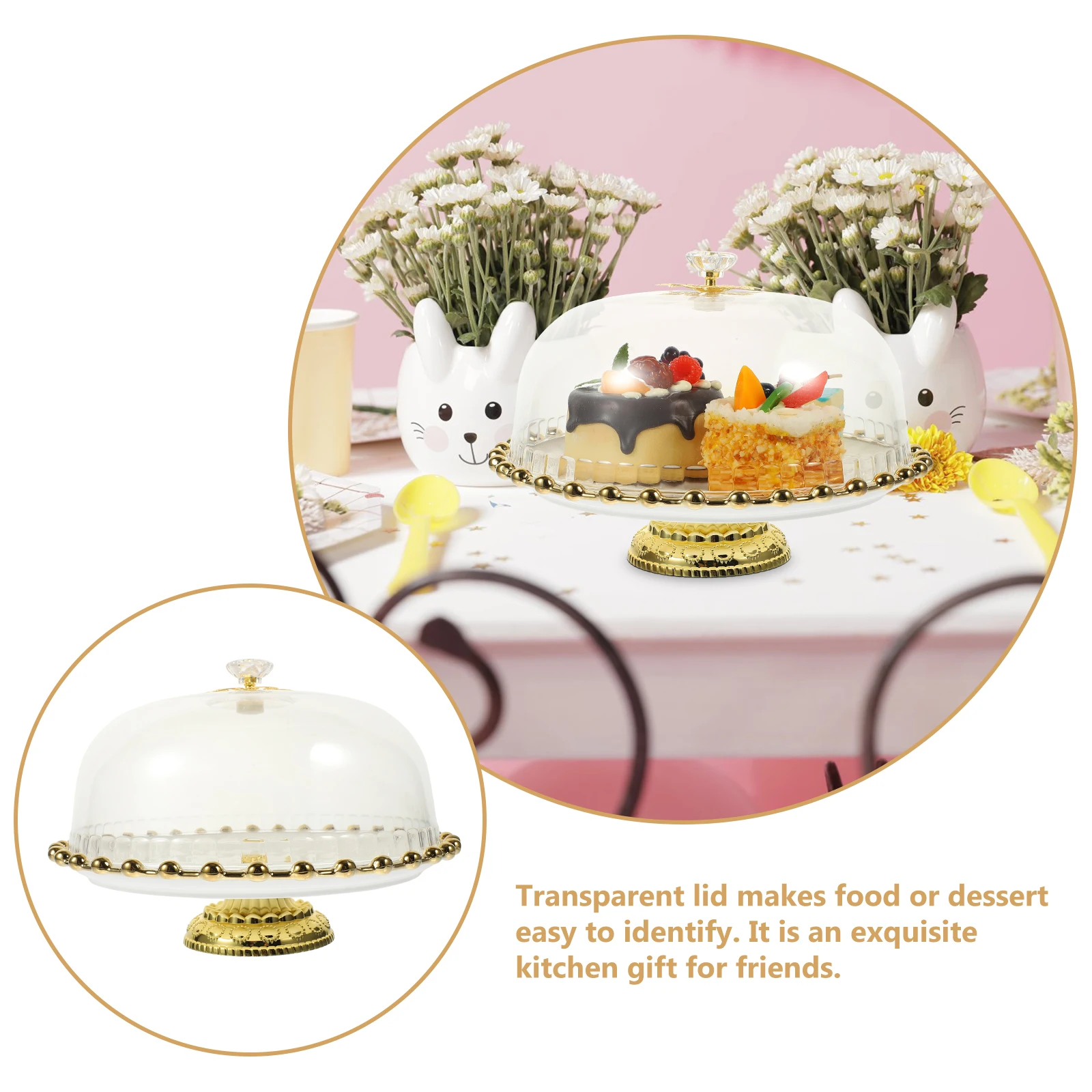 

Cake Stand With Cover Transparent Dome Hygienic Food Cover Compact Design Home Party Supplies Dessert Holder