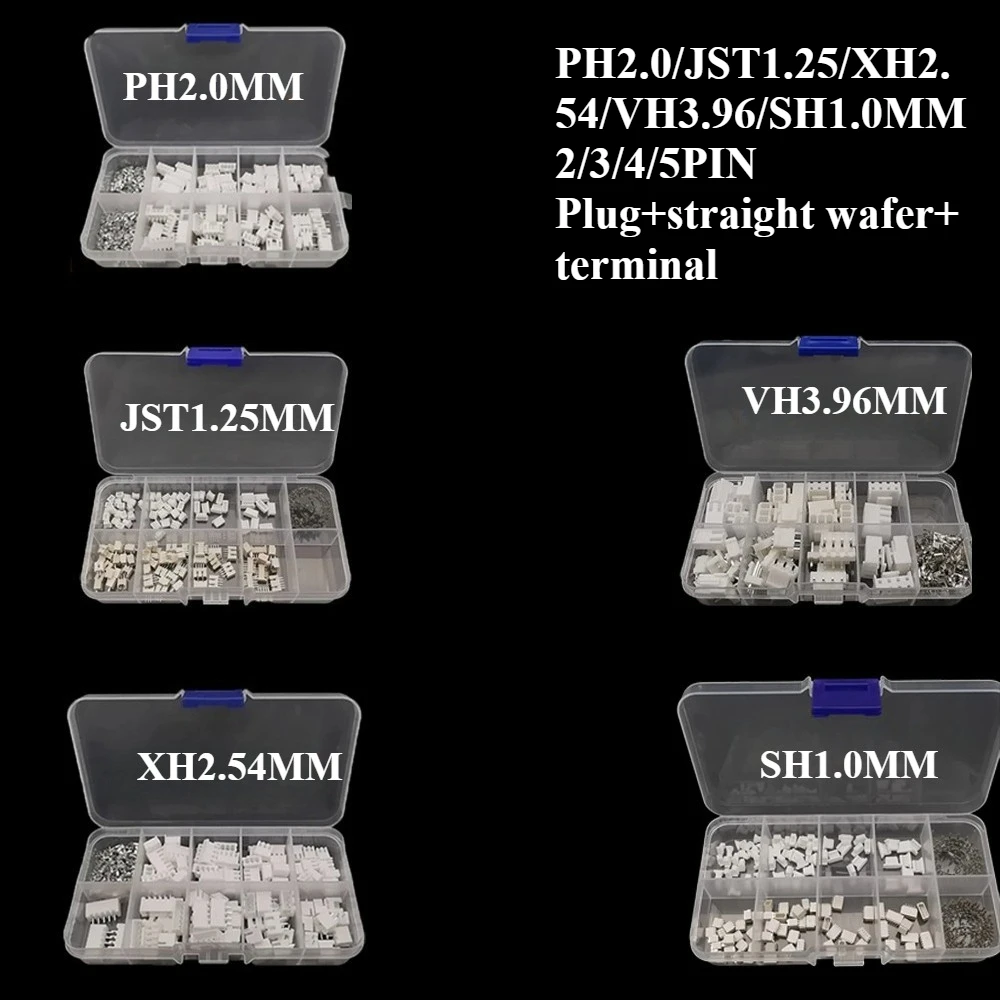 

SH1.0mm JST 1.25mm PH2.0mm XH 2.54mm VH 3.96mm Pin Wafer+ Plug Socket +Terminal Plastic Housing Wire Connector Assorted Kit