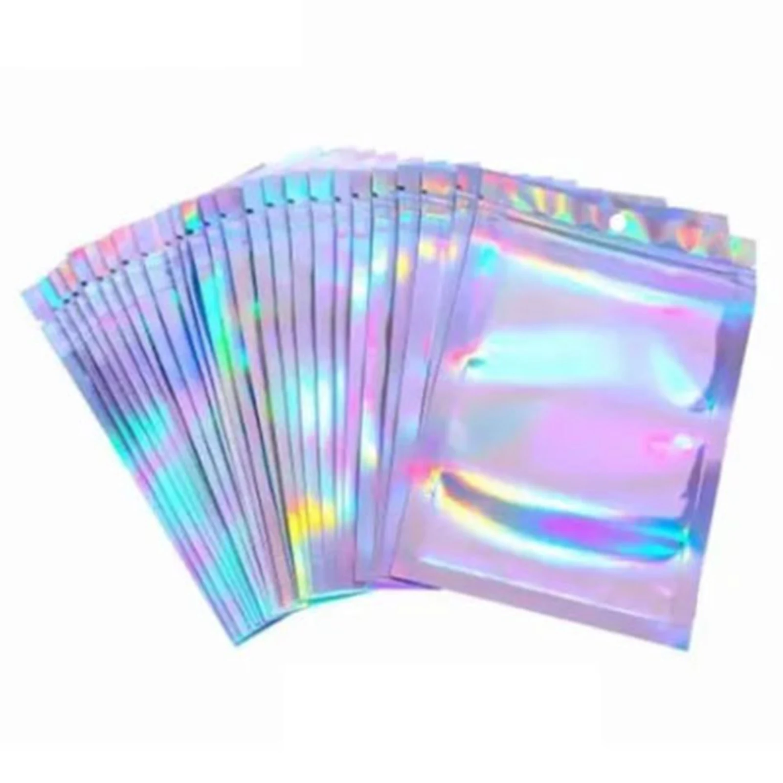 ZK20 100PCS Hologram Cellophane Self Sealing Bag 9 X 12cm Iridescent Zipper Lock Bag for Candy Biscuit