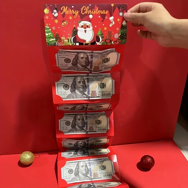 10Grid Christmas Cash Gift Card Storage Box, Featuring a Santa Claus, Snowflake, and Tree Pattern and 