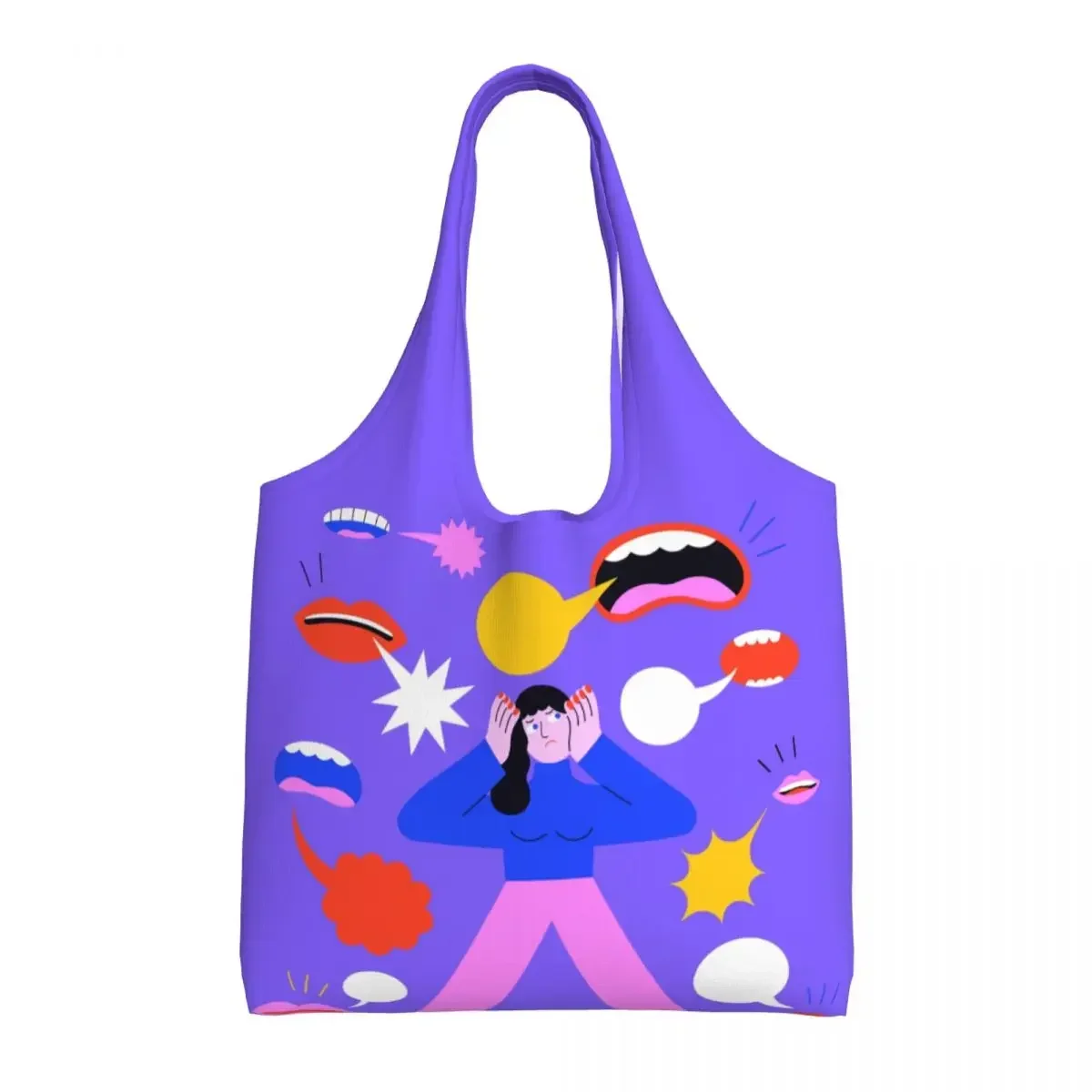 

Reusable Advice Shopping Bag Women Shoulder Canvas Tote Bag Washable Street Mmural Art Eldridge Grocery Shopper Bags Handbags