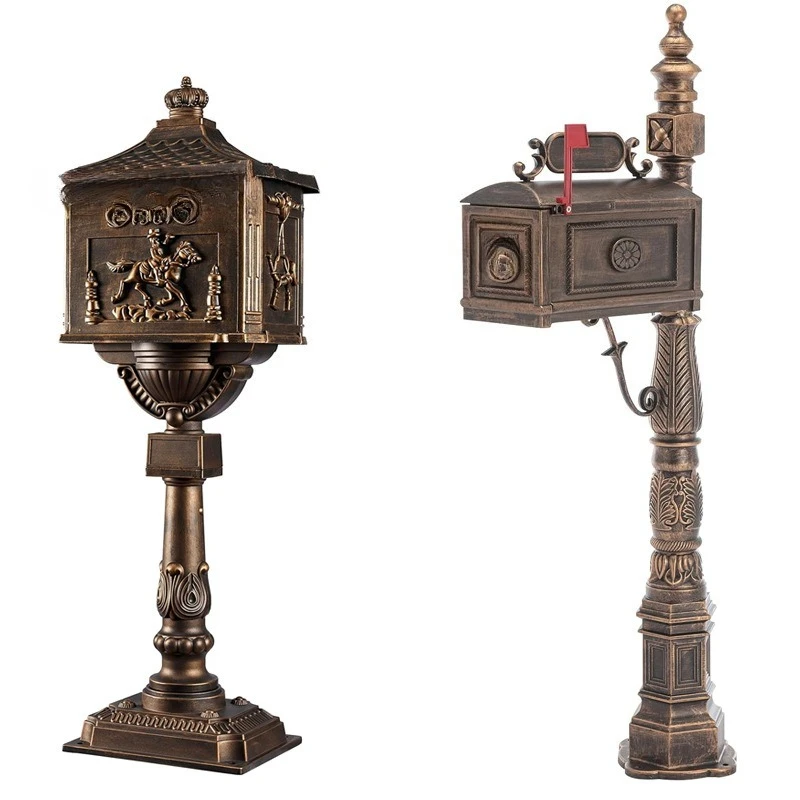 Outdoor Courtyard Cast Aluminum High Column Mailbox Outdoor Garden Villa Metal Rust-proof Mailbox Send and Receive Letters