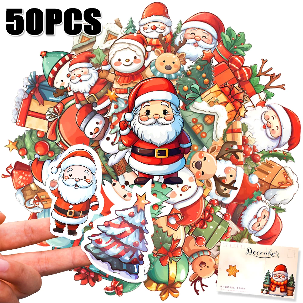 50Pcs Christmas DIY Stickers Christmas Gift Boxes Water Bottles Paster Santa Claus Snowman Xmas Tree Pattern Home Decor Sticker