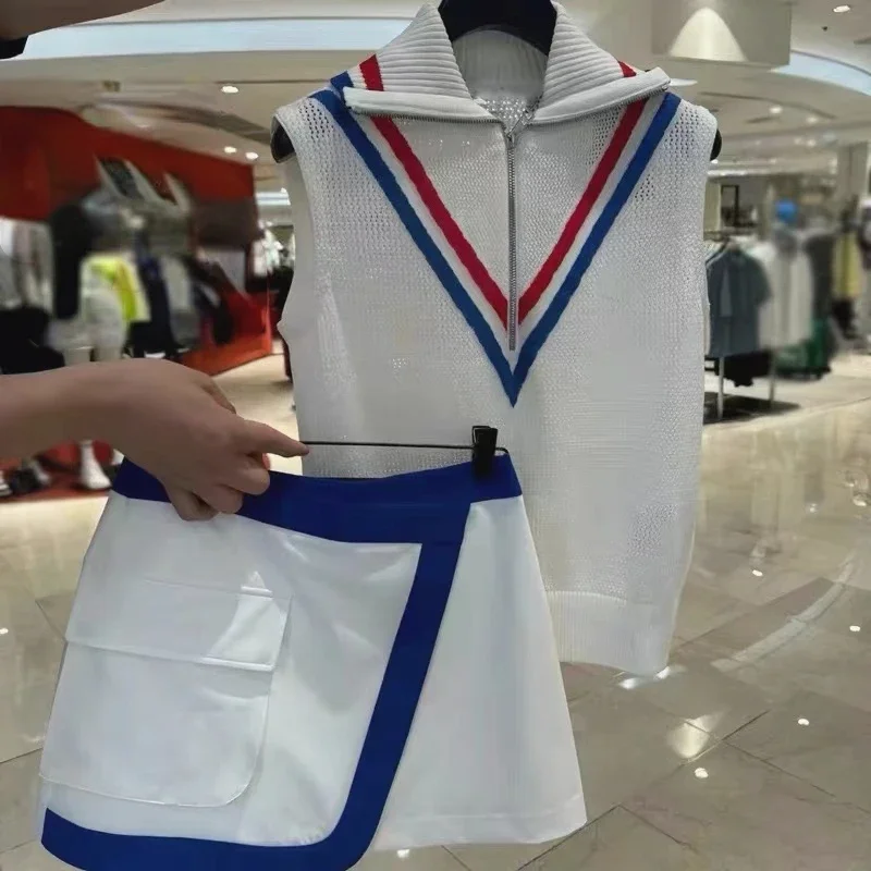 

Golf Clothing Girls Skirt Matching Irregular Sports Outdoor Golf Suit Knit Vest and Skirt Korean Style Simple Versatile