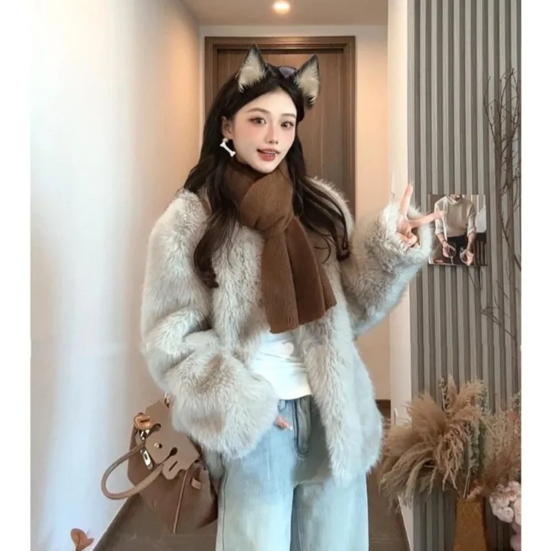 لونين تقليد فرو الثعلب المرأة الفراء المتكاملة معطف قصير الراقية صديقة للبيئة نماذج الشتاء النسائية الجديدة