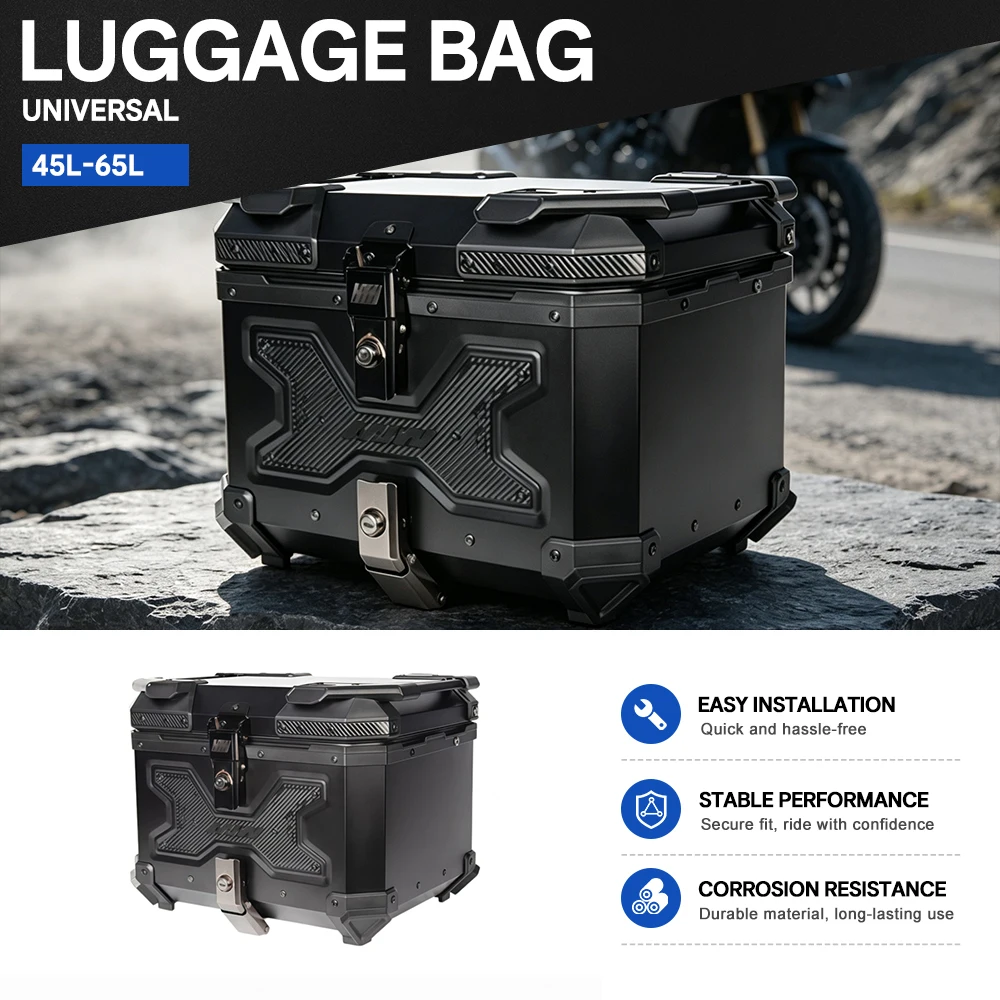 Tool-Free Quick Release Aluminum Alloy Motorcycle Rear Cargo Case Waterproof 45L 55L 65L Universal Electric Scooter Storage Box