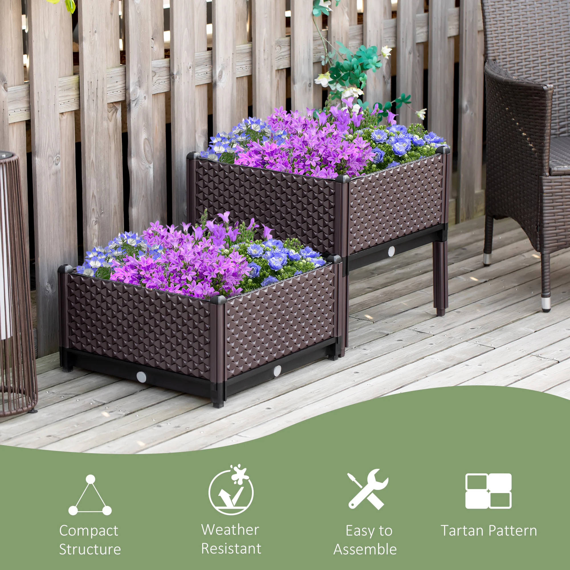2-Piece Raised Garden Bed Planter Box Flower Vegetables Planting Container