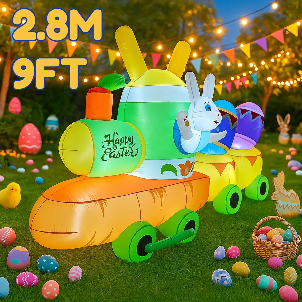 

Надувная модель фестиваля Пасхи и праздника 2,8 м/9 футов, кролик, пасхальное яйцо, поезд, декор «сделай сам» со светодиодной подсветкой, открытый сад, украшение для двора
