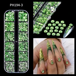 1000pcs+ Green Nail Art Rhinestones Mixed Size Mini Diamond  Flat-Back Luxurious Round Crystal Nail Arts Valentines' Day Gems #S