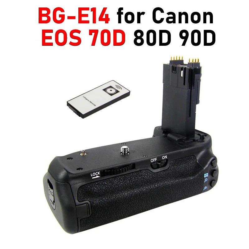 

70D Battery Grip with Wireless Remote Control for Canon EOS 70D 80D 90D Replacement for Canon BG-E14 Battery Grip