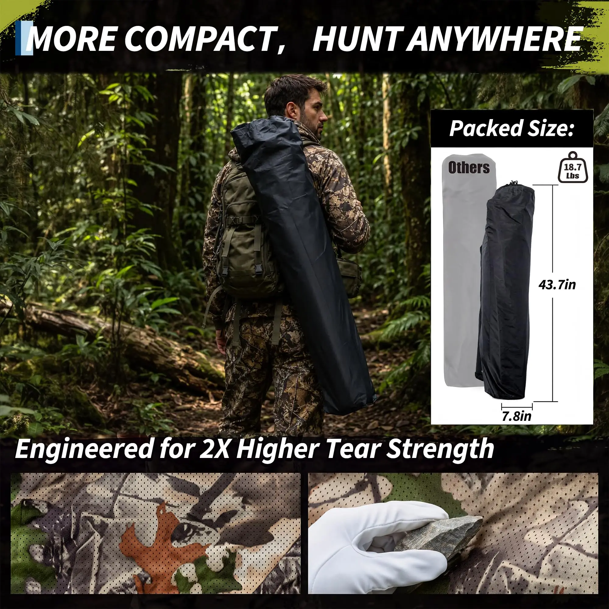 360° See-Through Tracking Blind, Pop-Up Camo Ground Blind with Silent Windows, Brush Loops & Carry Bag, Spacious 2-3 Person Water-Resistant Deer Tracking Tent - Thumbnail 6