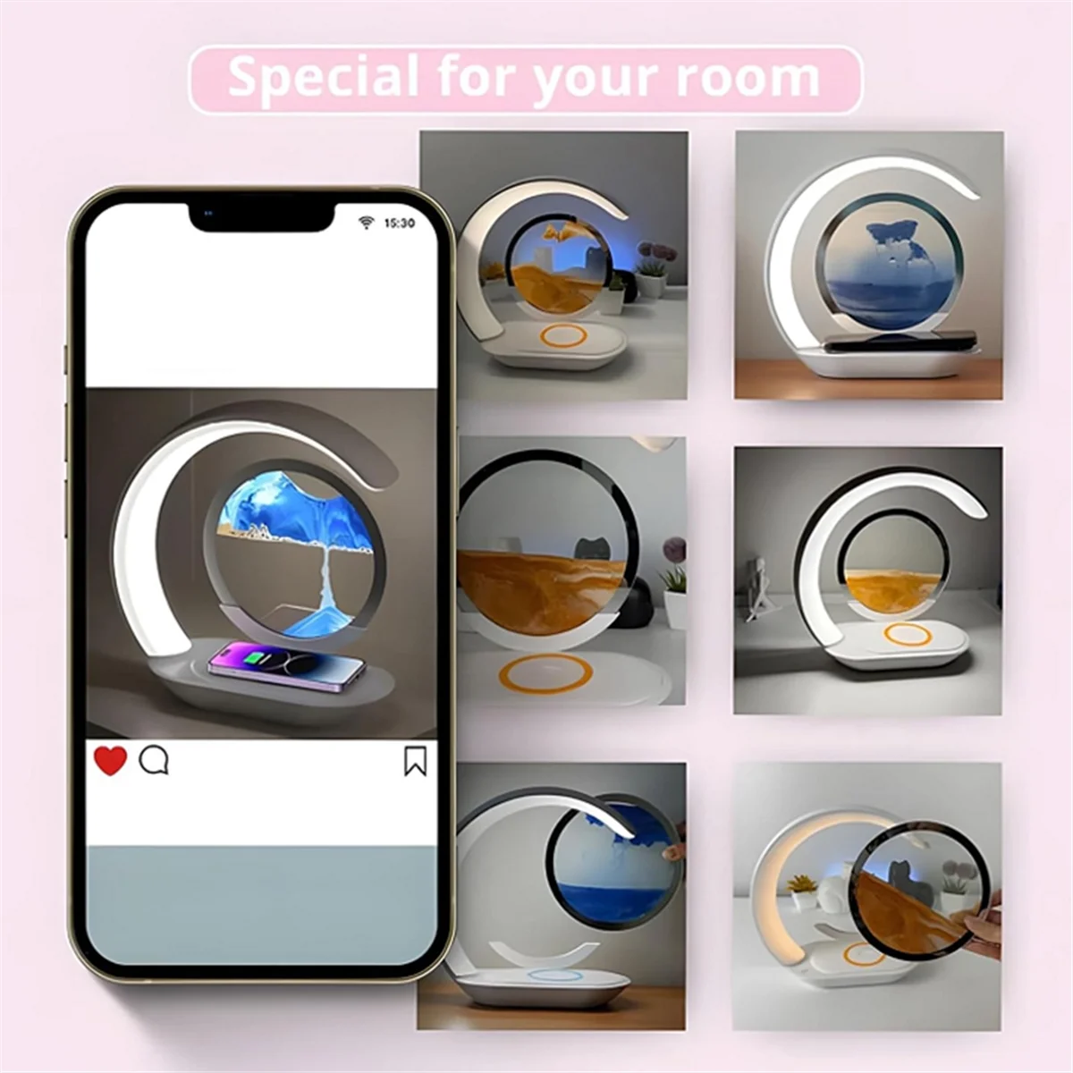 

Popular_2PCS 15W Wireless Charger with Quicksand Painting Night Lamp