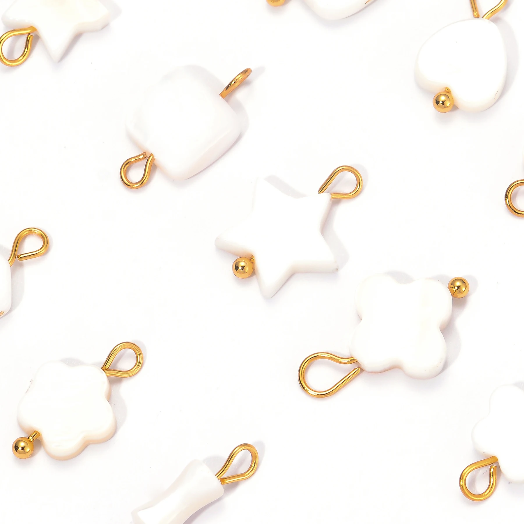 6 Stück/Set Natürliche Muschel-Herz-Stern-Blumen-Anhänger aus Edelstahl für Handgefertigten Schmuck, Nickelfrei – Detail 5
