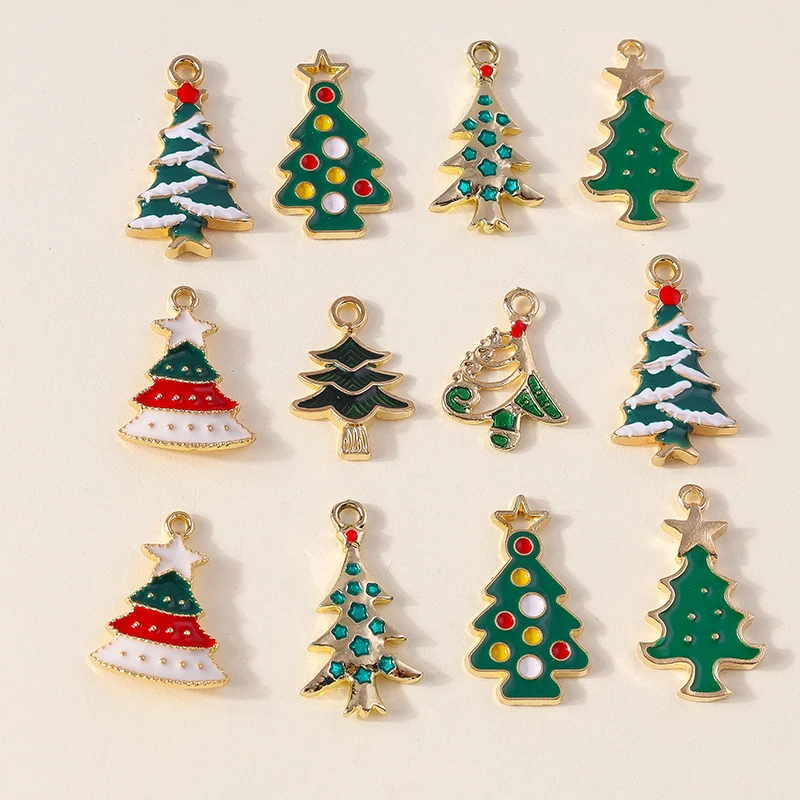 20 Stück gemischte niedliche Emaille-Weihnachtsbaum-Anhänger für die Schmuckherstellung, Tropfenohrringe, Halsketten, Armbänder, DIY-Bastelzubehör – Detail 35