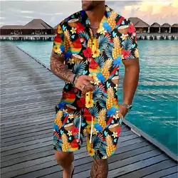 Hawaiian Sunset Palm Tree Button Shirts Shorts Suits Colors Pineapple Set Streetwear Casual Beach Clothing Men