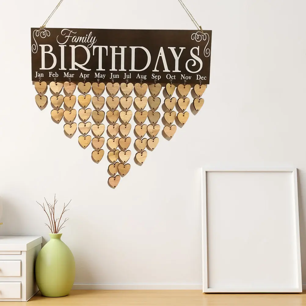 

Деревянный настенный календарь-плакат: красочный календарь на дни рождения для всей семьи, диски-сердечки, легко собирается, для дома и стен