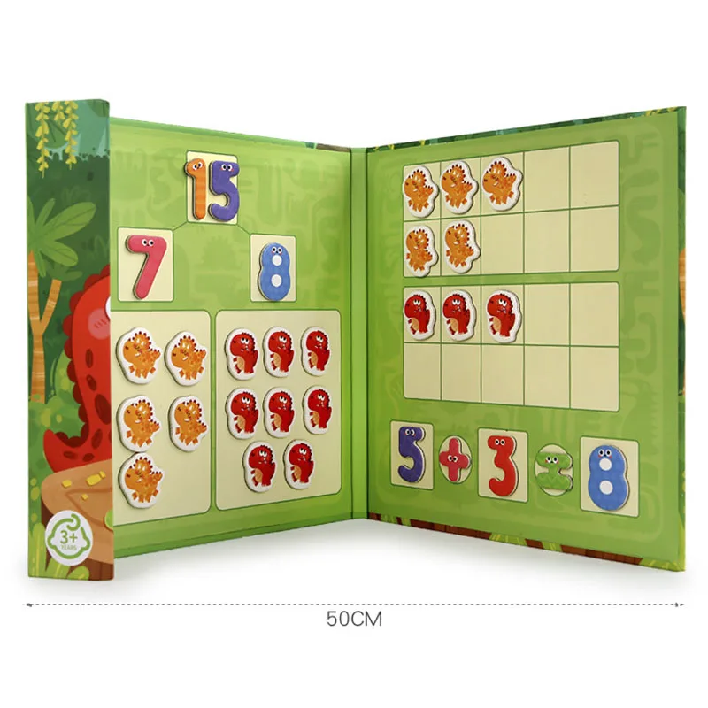 Crianças montessori jogos dinossauro magnético aritmético livro matemática adição subtração decomposição brinquedos matemáticos educativos