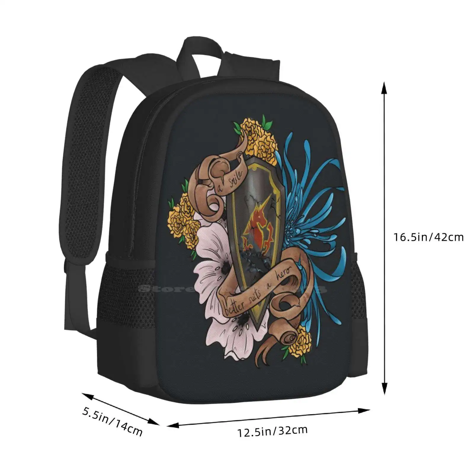 Herói saco de escola grande capacidade mochila portátil tatuagem floral ffxiv ff14 final fantasia 14 final fantasia xiv haurchefant casa