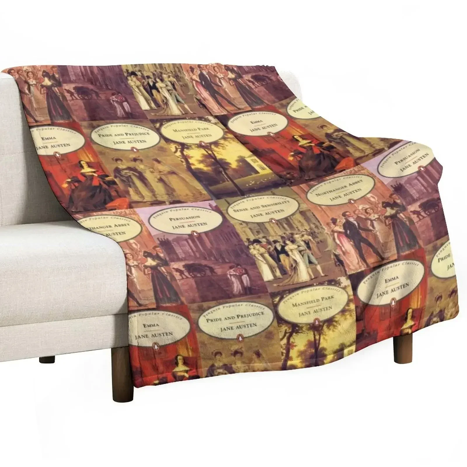 

Jane Austen vintage books Throw Blanket Custom Flannel Fabric Blankets