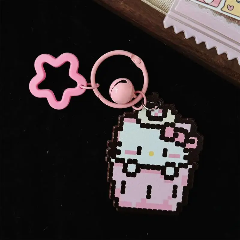 

Cartoon Sanrio Pink Hello Kitty Acrylic Bell Keychain Pendant Star Charm Student Backpack Decor Bag Hanging Girly Birthday Gifts