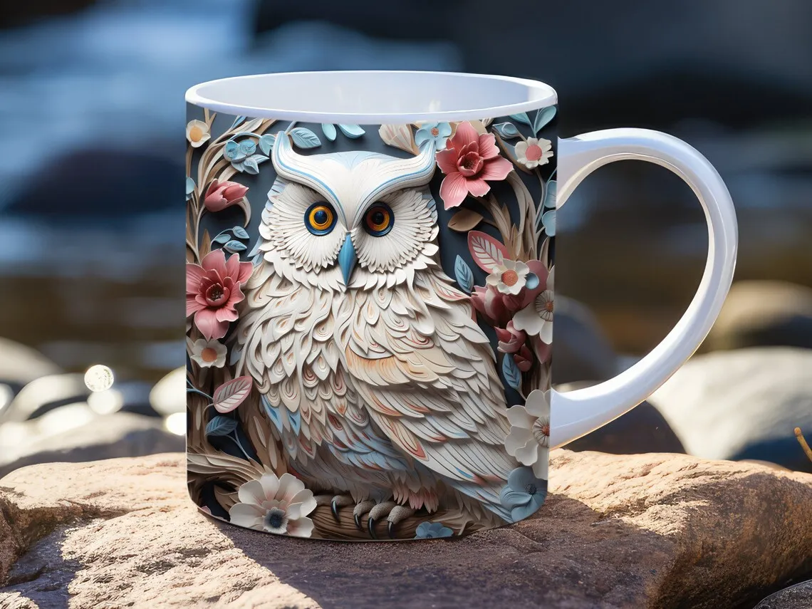 Caneca cerâmica do pássaro com tigelas e imagens, Caneca de café, Presente de aniversário para amigos