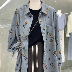 Mickey American Street Creativity Full Print Denim Shirt Women's Loose Boyfriend Style Shirt Korean Version Versatile Trend Coat